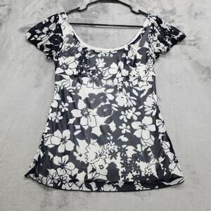 Vintage Y2K Hot Kiss Top Womens M Blue White Floral Sheer Lined Empire Babydoll